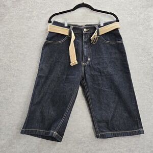 VINTAGE Southpole Men Shorts 18 Blue Denim Buckle 12" Inseam Hip‎ Hop Skater Y2K